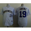 Brewers #19 Robin Yount White(Blue Strip) Stitched Jersey