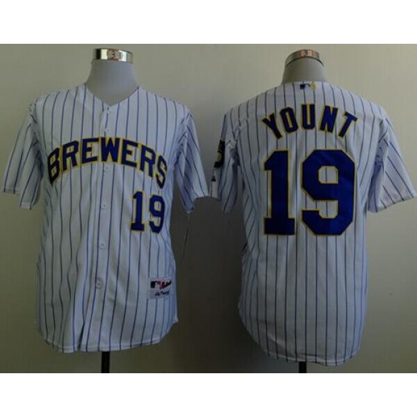 Brewers #19 Robin Yount White(Blue Strip) Stitched Jersey