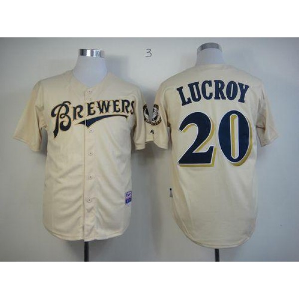 Brewers #20 Jonathan Lucroy Cream YOUniform Cool Base Stitched Jersey