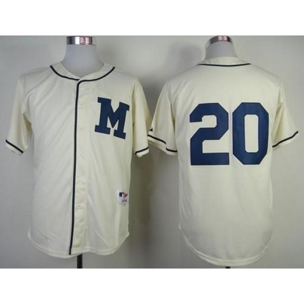 Brewers #20 Jonathan Lucroy Cream 1913 Turn Back The Clock Stitched Jersey