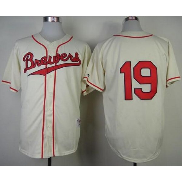Brewers #19 Robin Yount Cream 1948 Turn Back The Clock Stitched Jersey