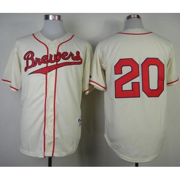 Brewers #20 Jonathan Lucroy Cream 1948 Turn Back The Clock Stitched Jersey