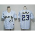 Brewers #23 Rickie Weeks White Blue Strip Stitched Jersey