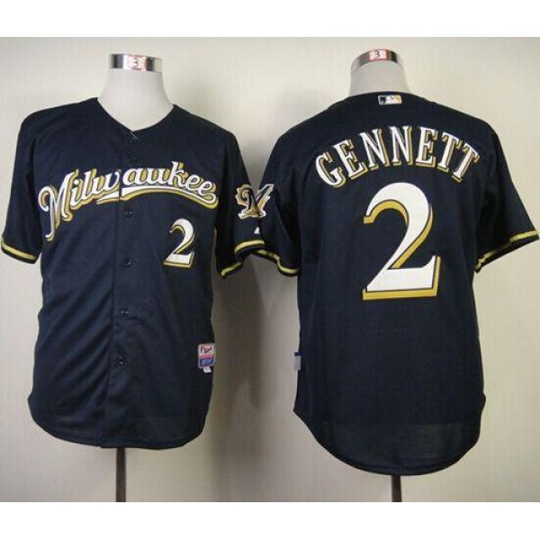 Brewers #2 Scooter Gennett Navy Blue Alternate Road Cool Base Stitched Jersey