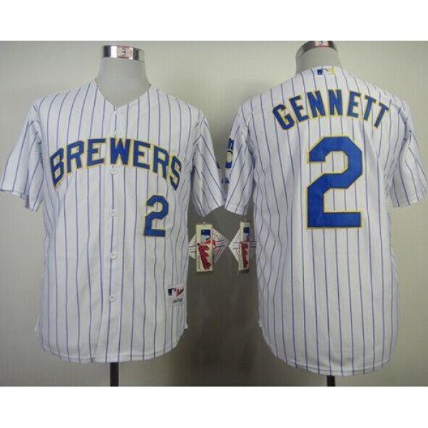 Brewers #2 Scooter Gennett White (Blue Strip) Stitched Jersey