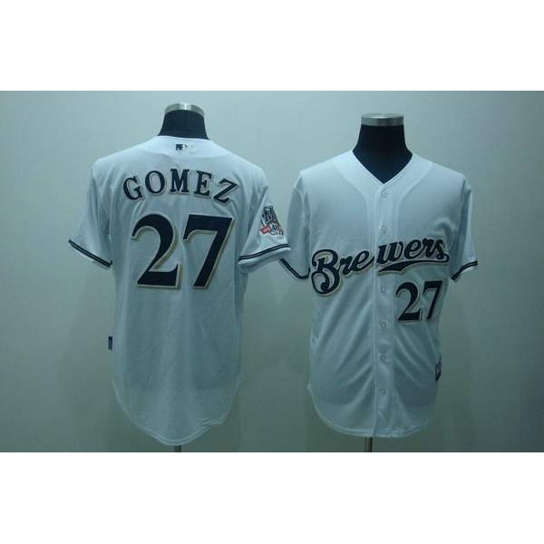 Brewers #27 Carlos Gomez Stitched White Cool Base Jersey