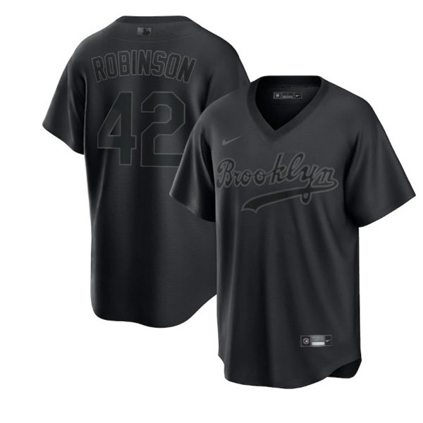 Brooklyn Dodgers #42 Jackie Robinson Black Pitch Black Fashion Replica Stitched Jersey