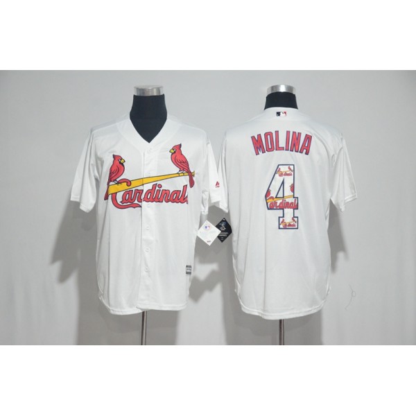 St.Louis Cardinals #4 Yadier Molina White Team Logo Print Cool Base Stitched Jersey