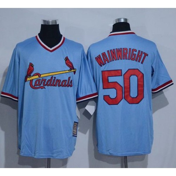 Cardinals #50 Adam Wainwright Blue Cooperstown Throwback Stitched Jersey