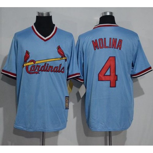 Cardinals #4 Yadier Molina Blue Cooperstown Throwback Stitched Jersey