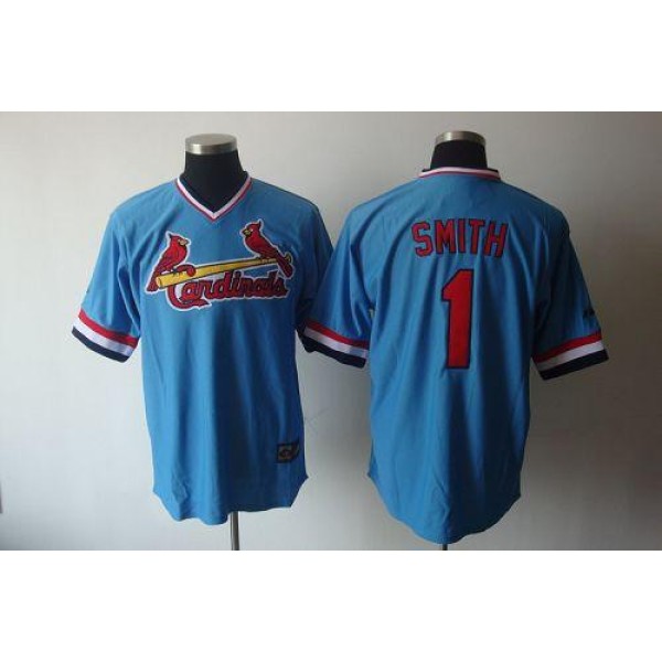 Cardinals #1 Ozzie Smith Blue Cooperstown Throwback Stitched Jersey