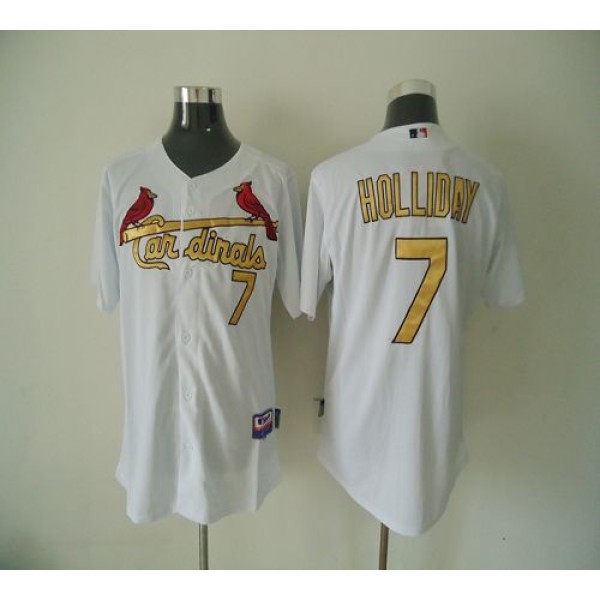 Cardinals #7 Matt Holliday White(Gold No.) Cool Base Stitched Jersey