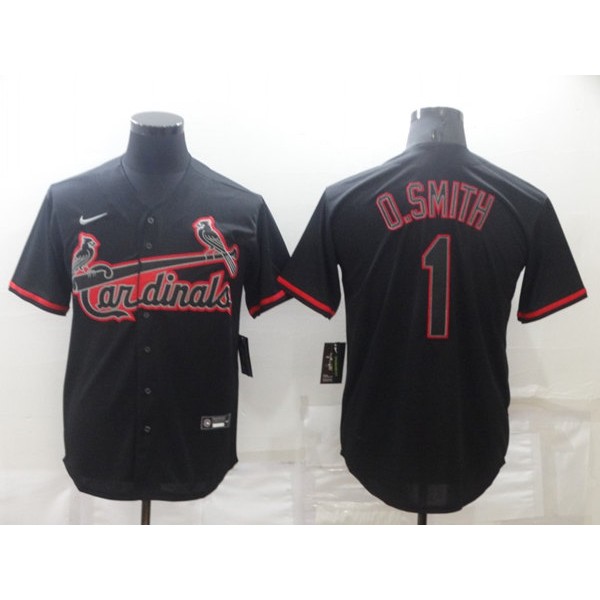 St. Louis Cardinals #1 Ozzie Smith Black Shadow Cool Base Stitched Jersey