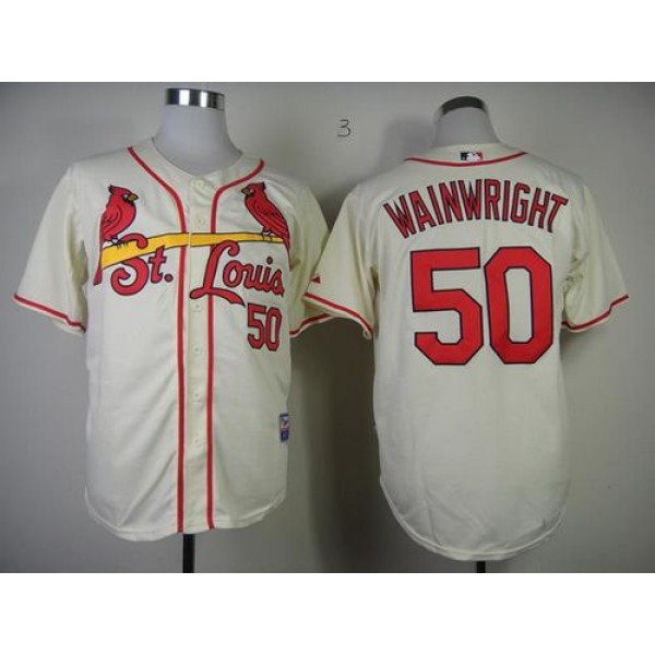 Cardinals #50 Adam Wainwright Cream Stitched Jersey