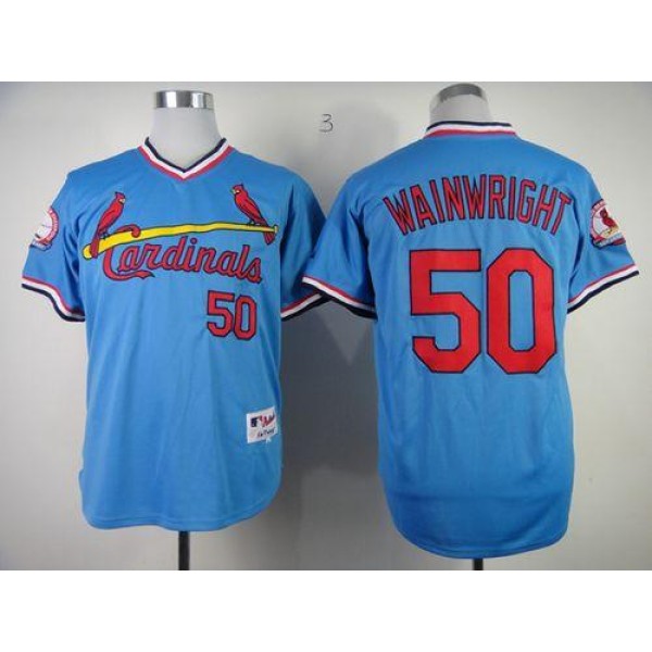 Cardinals #50 Adam Wainwright Blue 1982 Turn Back The Clock Stitched Jersey