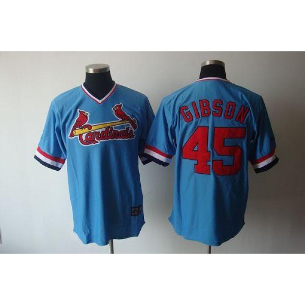 Cardinals #45 Bob Gibson Blue Cooperstown Throwback Stitched Jersey