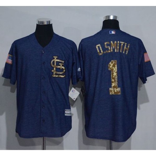 Cardinals #1 Ozzie Smith Denim Blue Salute To Service Stitched Jersey