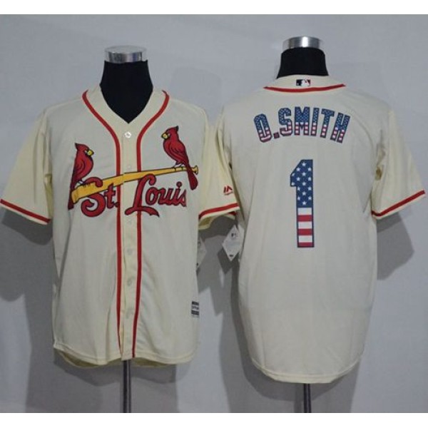 Cardinals #1 Ozzie Smith Cream USA Flag Fashion Stitched Jersey