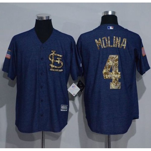 Cardinals #4 Yadier Molina Denim Blue Salute To Service Stitched Jersey