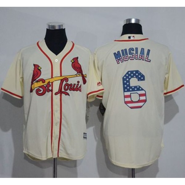 Cardinals #6 Stan Musial Cream USA Flag Fashion Stitched Jersey