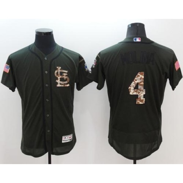 Cardinals #4 Yadier Molina Green Flexbase Authentic Collection Salute To Service Stitched Jersey