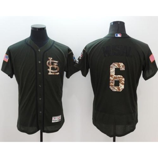 Cardinals #6 Stan Musial Green Flexbase Authentic Collection Salute To Service Stitched Jersey
