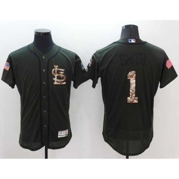 Cardinals #1 Ozzie Smith Green Flexbase Authentic Collection Salute To Service Stitched Jersey