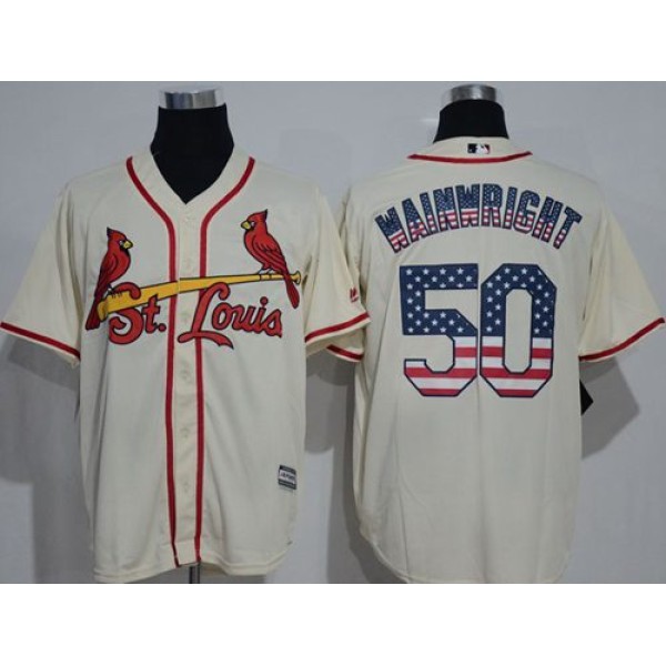 Cardinals #50 Adam Wainwright Cream USA Flag Fashion Stitched Jersey