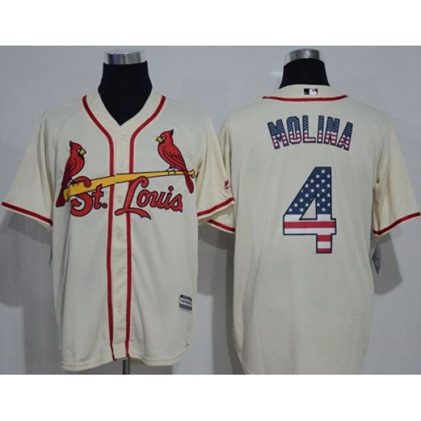 Cardinals #4 Yadier Molina Cream USA Flag Fashion Stitched Jersey