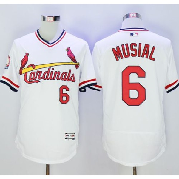 Cardinals #6 Stan Musial White Flexbase Authentic Collection Cooperstown Stitched Jersey