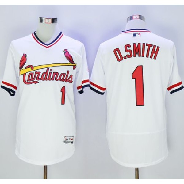 Cardinals #1 Ozzie Smith White Flexbase Authentic Collection Cooperstown Stitched Jersey