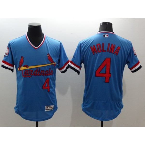 Cardinals #4 Yadier Molina Light Blue Flexbase Authentic Collection Cooperstown Stitched Jersey