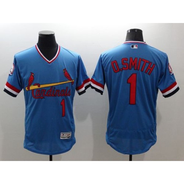Cardinals #1 Ozzie Smith Light Blue Flexbase Authentic Collection Cooperstown Stitched Jersey