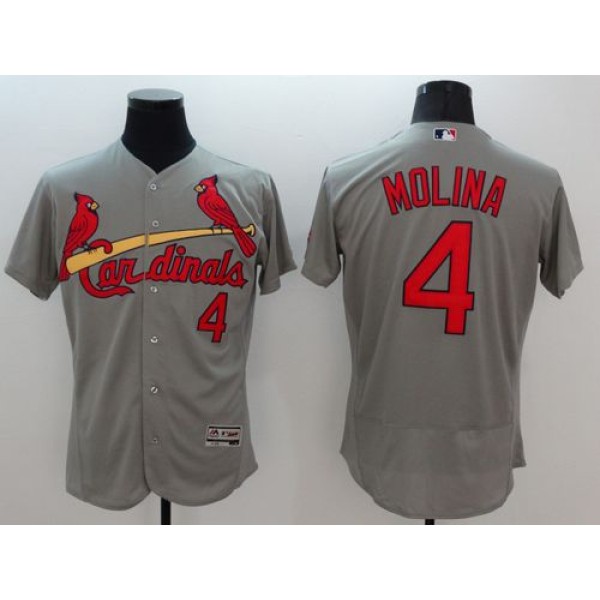 Cardinals #4 Yadier Molina Grey Flexbase Authentic Collection Stitched Jersey