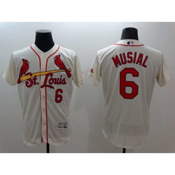 Cardinals #6 Stan Musial Cream Flexbase Authentic Collection Stitched Jersey