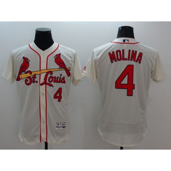 Cardinals #4 Yadier Molina Cream Flexbase Authentic Collection Stitched Jersey