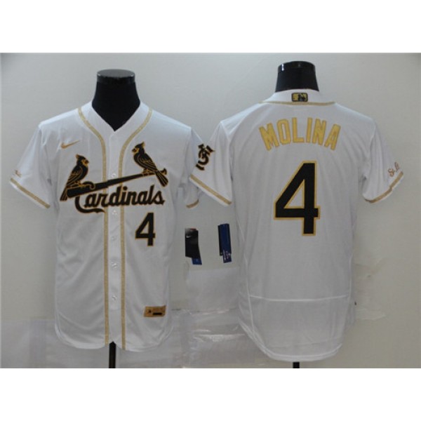 St. Louis Cardinals #4 Yadier Molina White Golden Flex Base Stitched Jersey