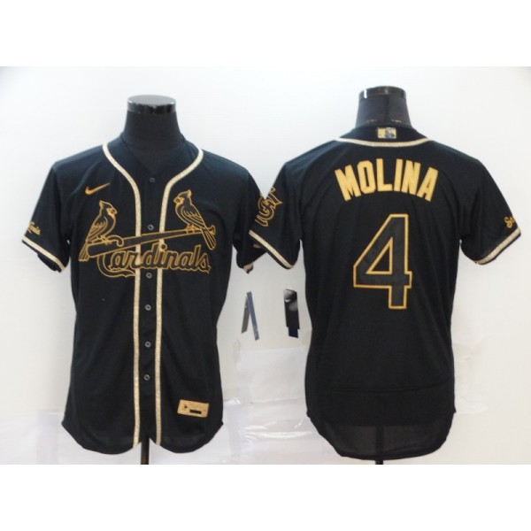 St. Louis Cardinals #4 Yadier Molina Black Golden Flex Base Stitched Jersey