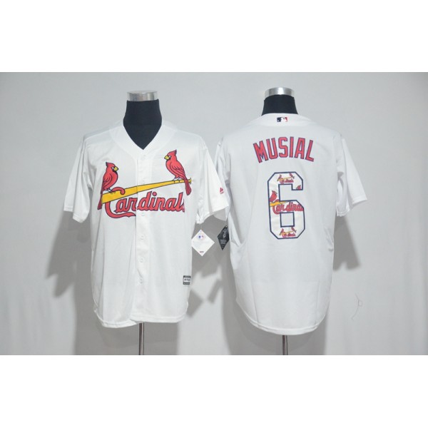 St.Louis Cardinals #6 Stan Musial White Team Logo Print Cool Base Stitched Jersey