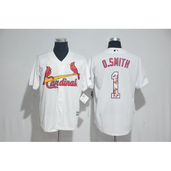 St.Louis Cardinals #1 Ozzie Smith White Team Logo Print Cool Base Stitched Jersey