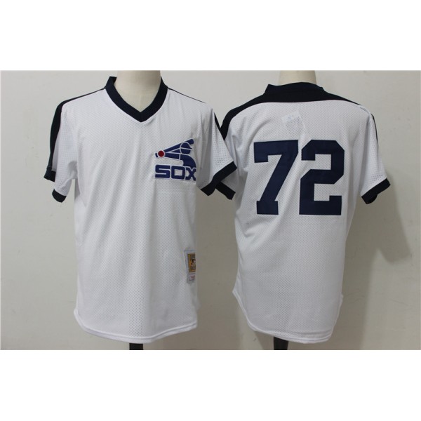 Chicago White Sox #72 Carlton Fisk Mitchell Ness White Cooperstown Mesh Batting Practice Stitched Jersey