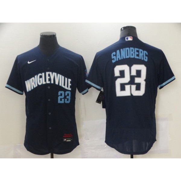 Chicago Cubs Blank 2021 #23 Ryne Sandberg Navy City Connect Stitched Jersey