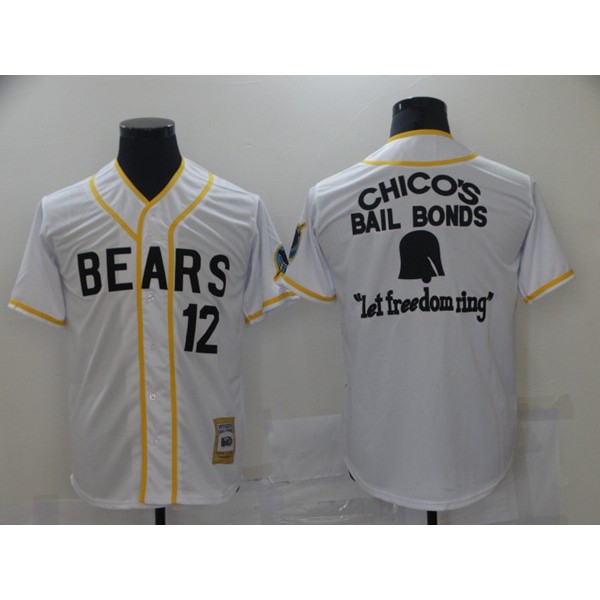 Chico's Bail Bonds Bad News Bears #12 White Stitched Jersey