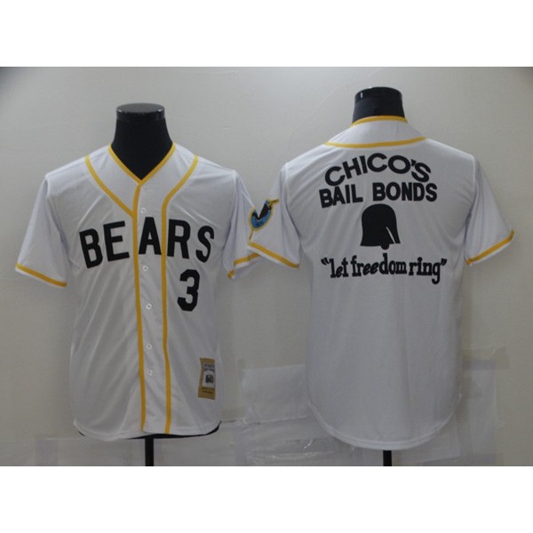 Chico's Bail Bonds Bad News Bears #3 White Stitched Jersey