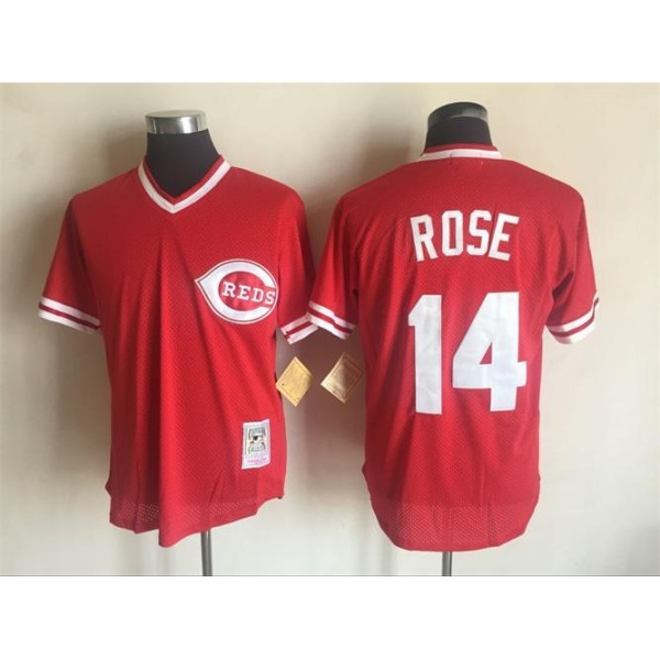 Cincinnati Reds #14 Pete Rose Mitchell And Ness Red Throwback Stitched Jersey