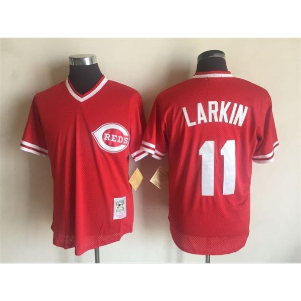 Cincinnati Reds #11 Barry Larkin Mitchell And Ness Red Throwback Stitched Jersey