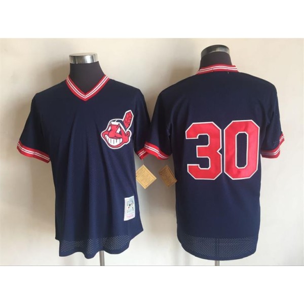 Cleveland Indians #30 Joe Carter Mitchell And Ness Blue Throwback Stitched Jersey