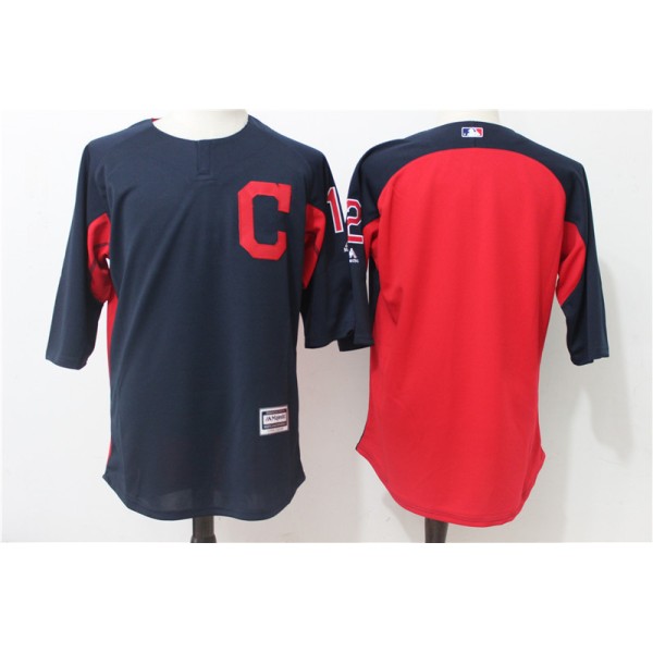 Cleveland Indians #12 Francisco Lindor Navy Red Authentic Collection On-Field 3/4 Sleeve Batting Practice Stitched Jersey