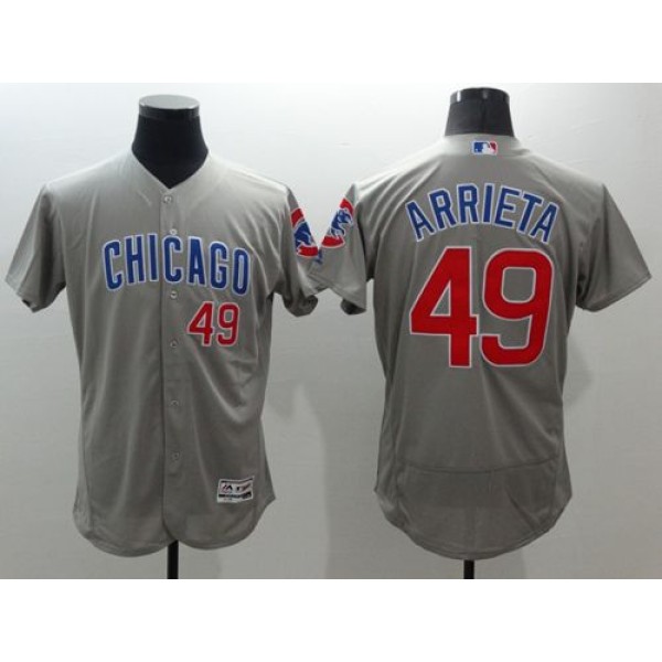 Cubs #49 Jake Arrieta Grey Flexbase Authentic Collection Road Stitched Jersey