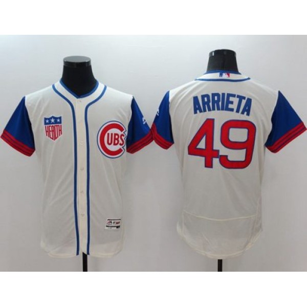 Cubs #49 Jake Arrieta Cream Blue Flexbase Authentic Collection 1942 Turn Back The Clock Stitched Jersey
